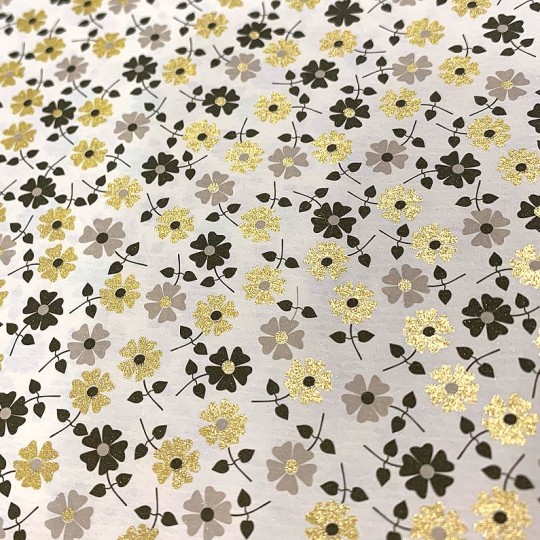 Petite Daisies Floral Print Paper ~ Rossi Italy ~ Grey + Gold Mix